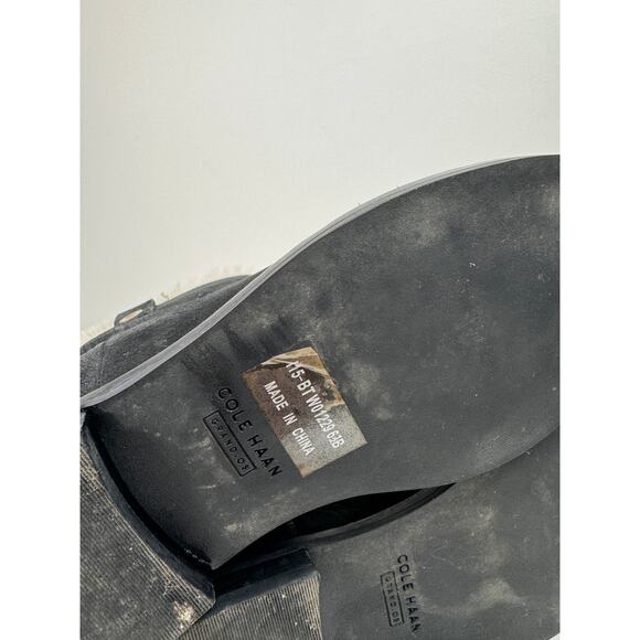 COLE HAAN Zillie Black Suede Leather Shearling Lined Pull On Wedge Booties 6.5 - Picture 9 of 9